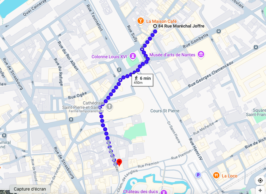 trajet pour rejoindre le nouveau magasin à partir de l'ancien
